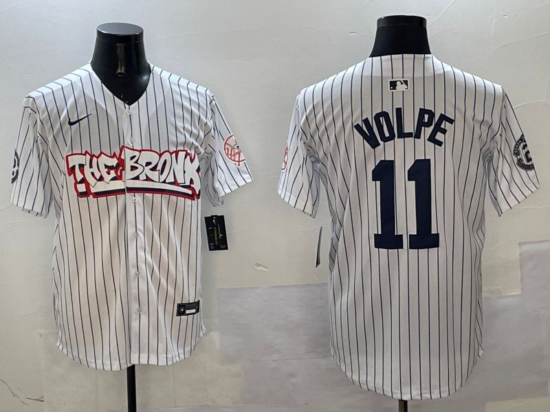 Men New York Yankees #11 Volpe White Stripe four generations Joint Name 2025 Nike MLB Jersey style 5->new york mets->MLB Jersey